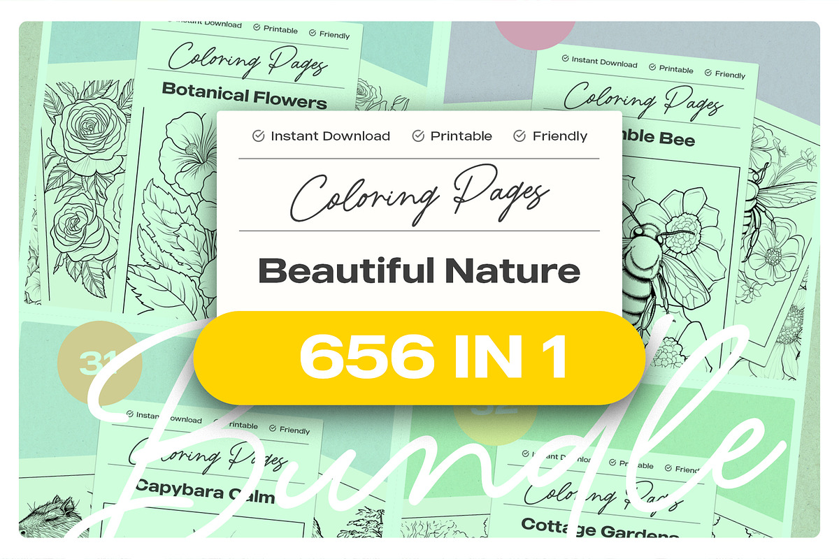 Beautiful Nature Coloring BUNDLE, an Illustration by Pix Cafe (Photo 1 of 13)