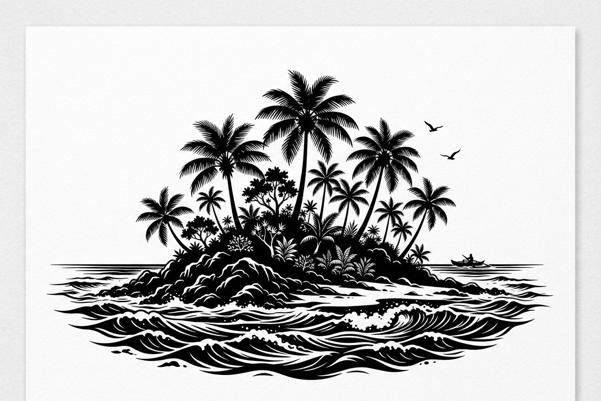 50 Tropical Palm Island Silhouette, an Empty State Illustration by Amazin_art (Photo 37 of 41)