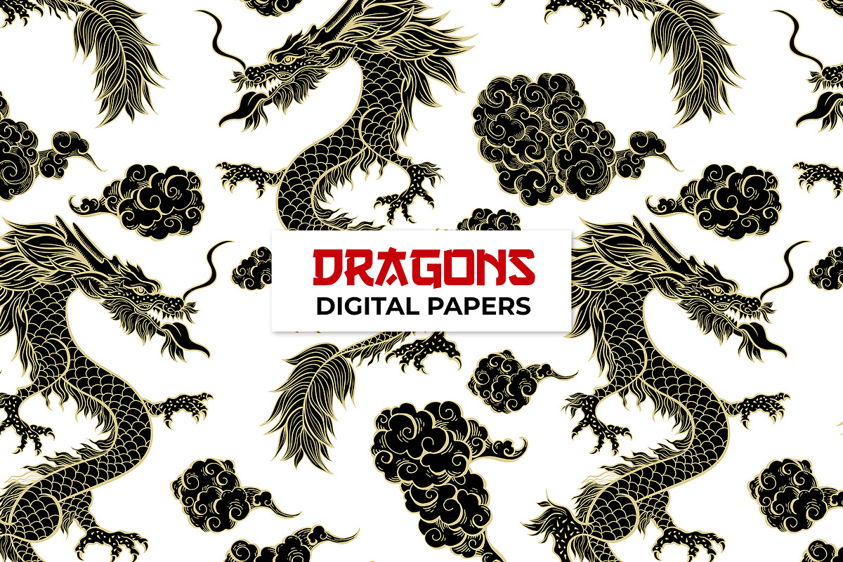 Chinese Dragon Digital Papers, a Pattern Graphic by ilonitta (Photo 12 of 13)