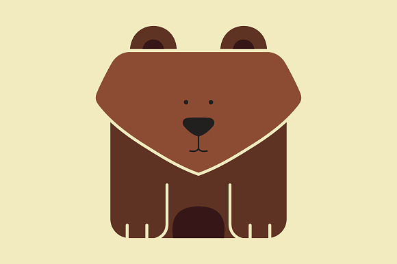 Flat Square Icon Of A Cute Bear