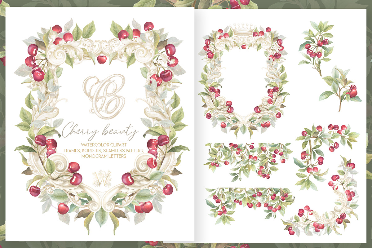 Elegant Cherry Crest Watercolor png, a Decorative Illustration by WonderWonder (Photo 3 of 8)