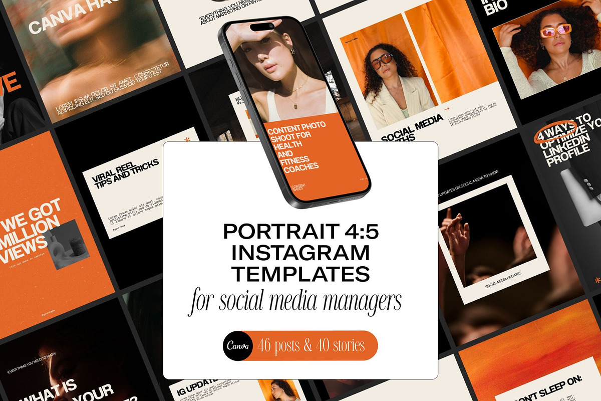 Portrait Instagram Templates Orange, a Social Media Template by Digital&Chic (Photo 1 of 6)
