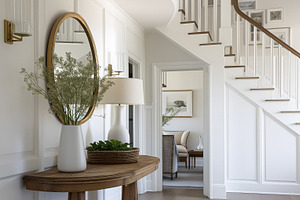 Home entryway featuring elegant interior design, white paneled walls, wooden co, an Architecture Photo by Studio ANNA