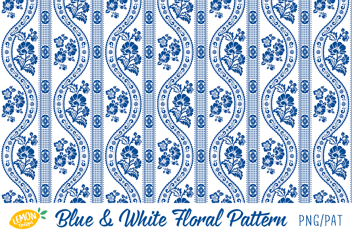 Blue & White Floral Pattern Bundle, a Pattern Graphic by LemonDesign (Photo 2 of 13)