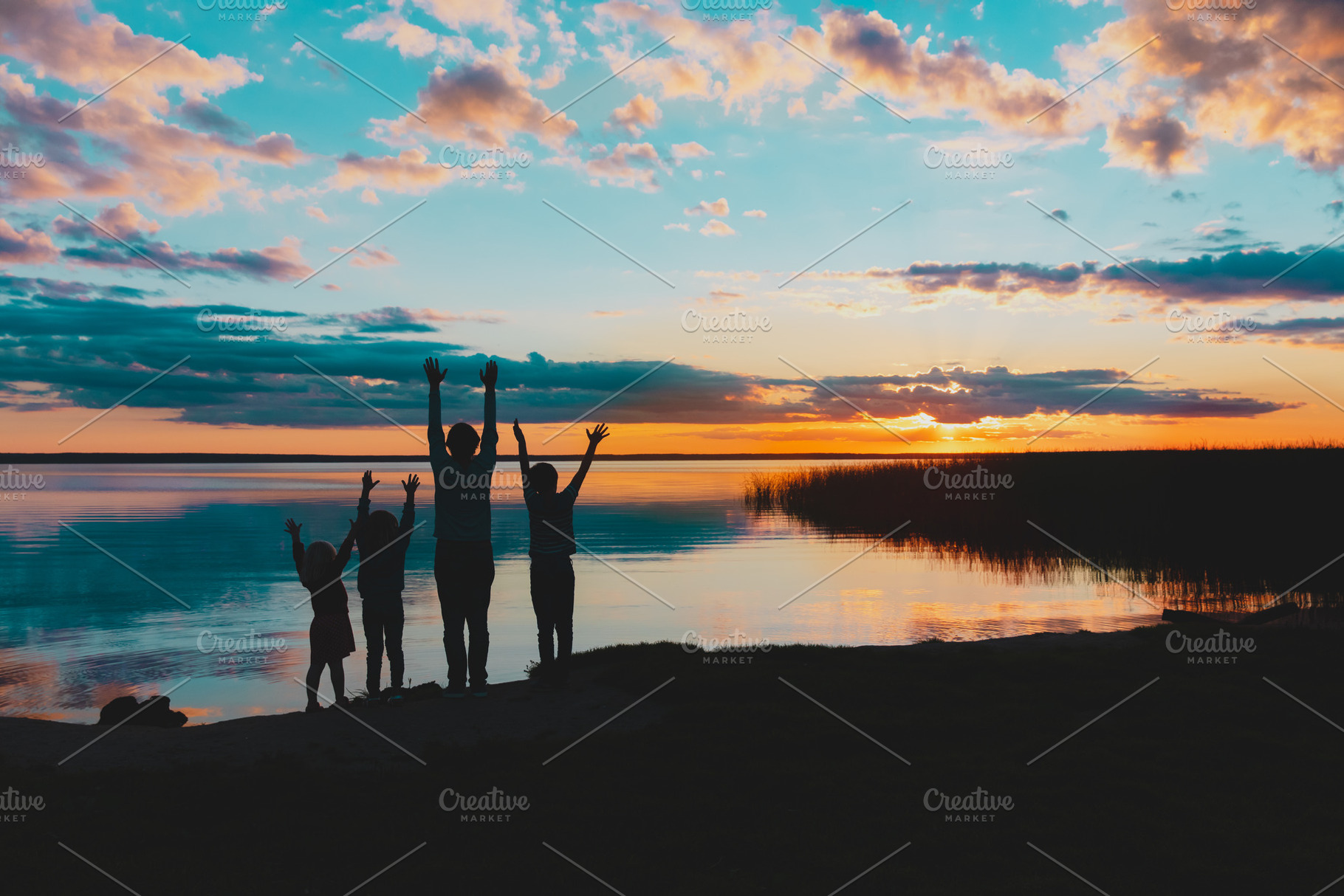 happy family at sunset lake, a Person Photo by Nadezhda_Prokudina