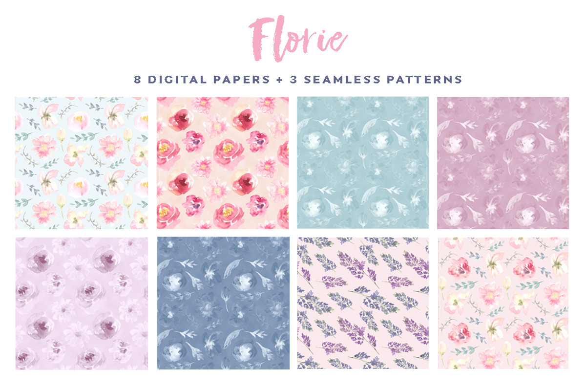 Florie Watercolor papers, patterns, a Pattern Graphic by KitsPix (Photo 1 of 3)