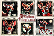 christmas reindeer Postage Stamps, an Illustration by CreationArt (Thumbnail 1 of 6)