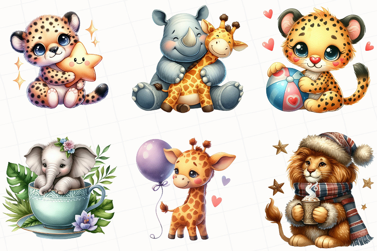 Watercolor Safari Animal Clipart, an Illustration by OK Design (Photo 3 of 5)