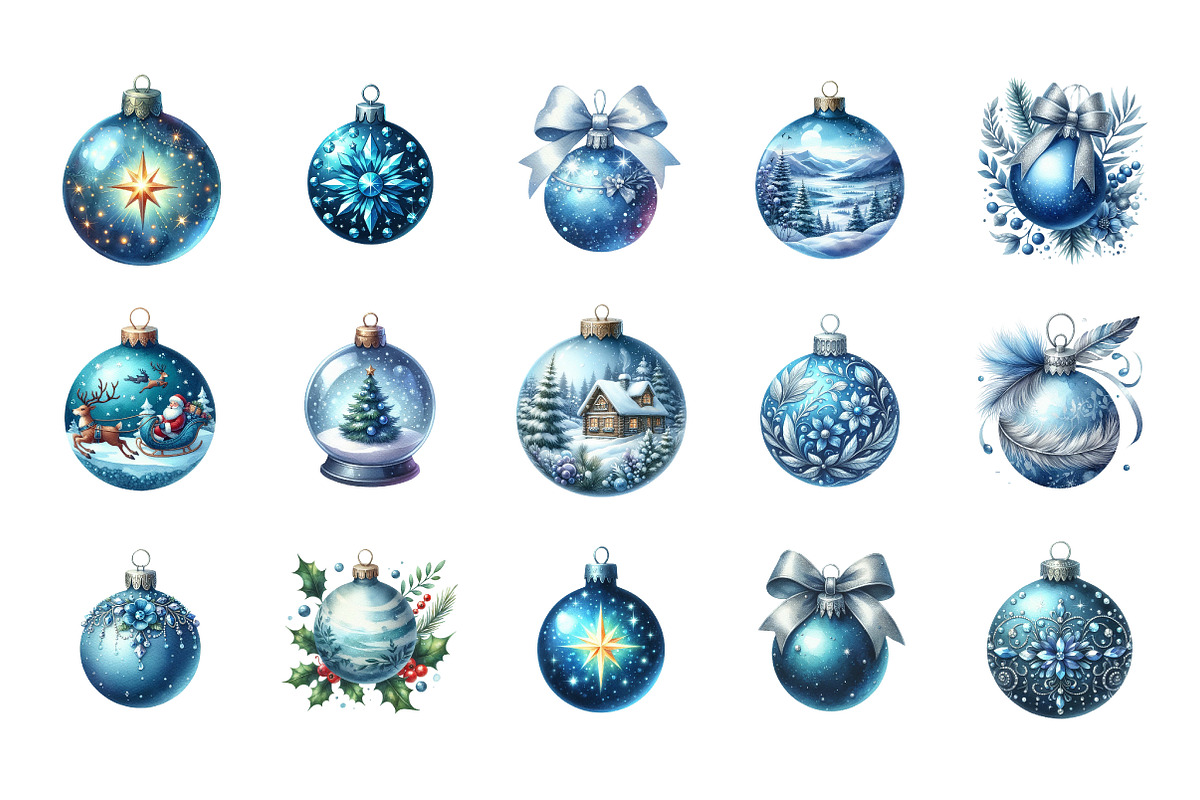 Watercolor Blue Baubles Clipart PNG, an Illustration by SinaCreation (Photo 2 of 7)