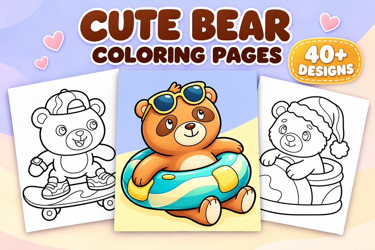 Cute Bear Coloring Pages – Volume 1, an Animal Illustration by Inkivelle Studio (Photo 1 of 3)