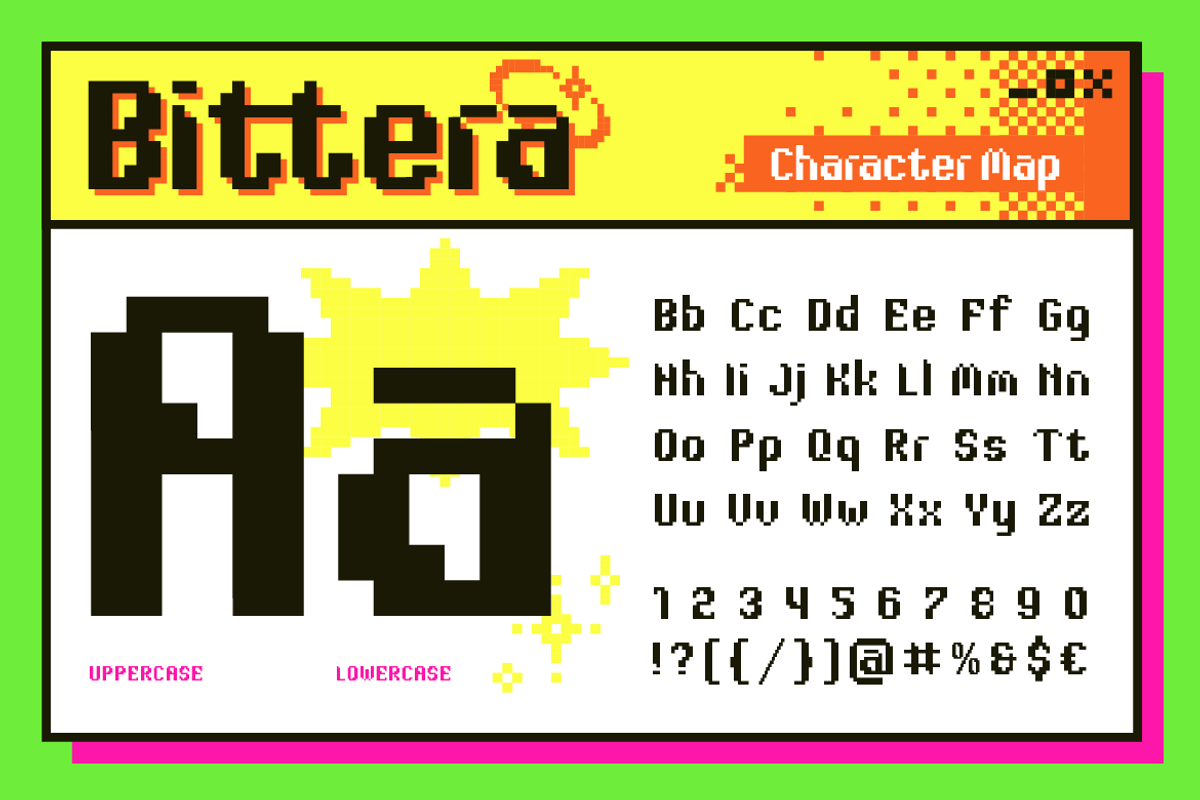 Bittera - Retro 8-bit Pixel, a Sans Serif Font by Artisan Themes (Photo 2 of 11)
