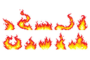 Pixel fire flames. 8 bit bonfire, an Object Illustration by YummyBuum