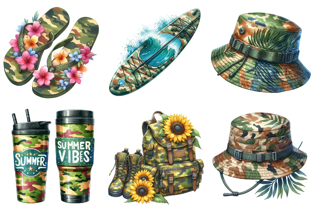 Camouflage Summer Clipart Bundle, an Illustration by Watercolor design (Photo 4 of 4)