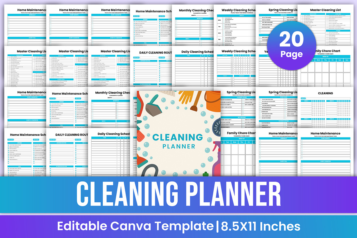 Cleaning Planner Canva Template, a Stationery Template by Mustafiz (Photo 1 of 5)