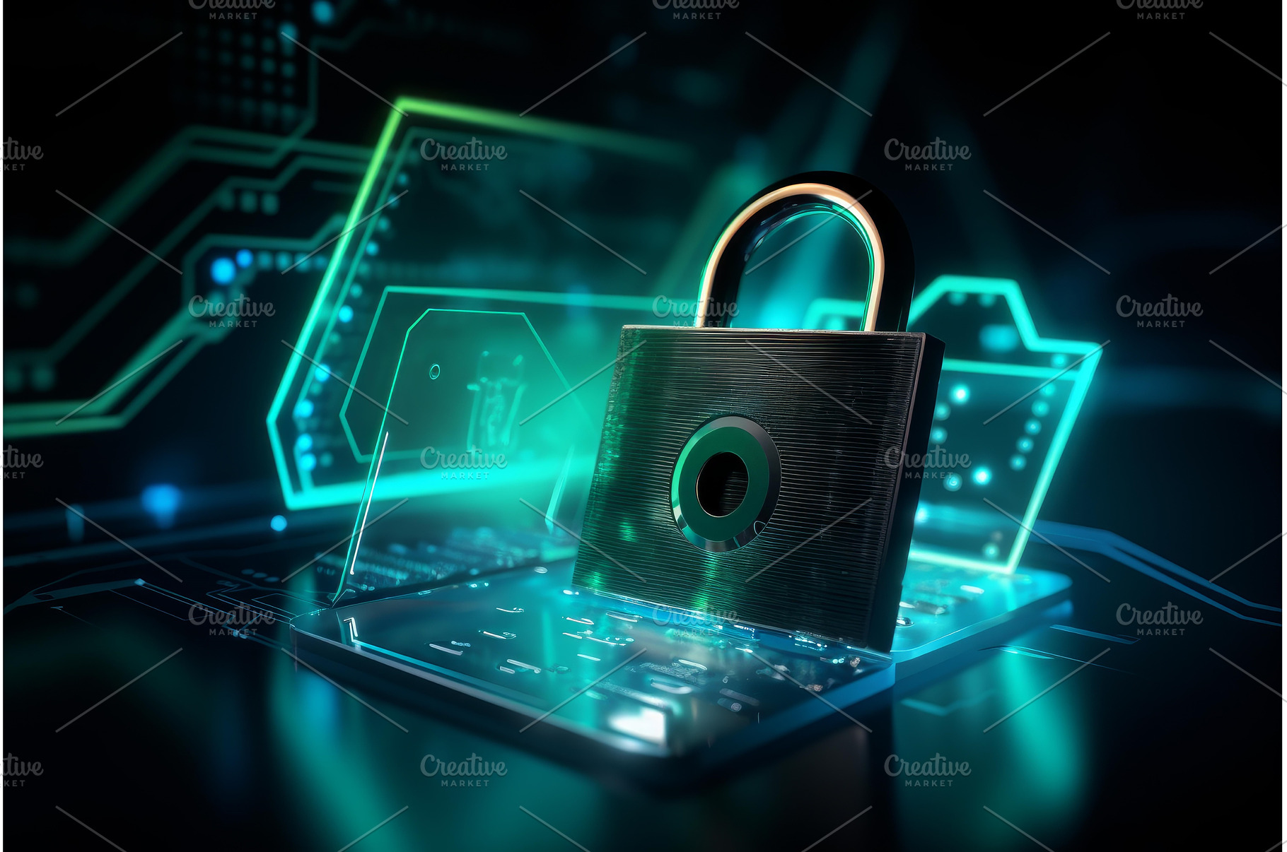 Padlock securing futuristic digital, a Technology Photo by Ylivdesign