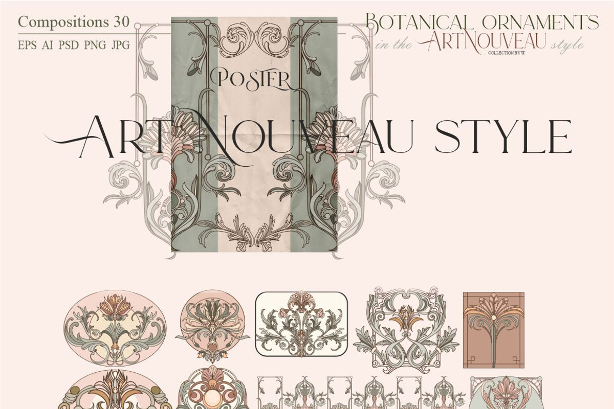 Botanical ornaments Art Nouveau, a Pattern Graphic by Collection by VY (Photo 6 of 9)