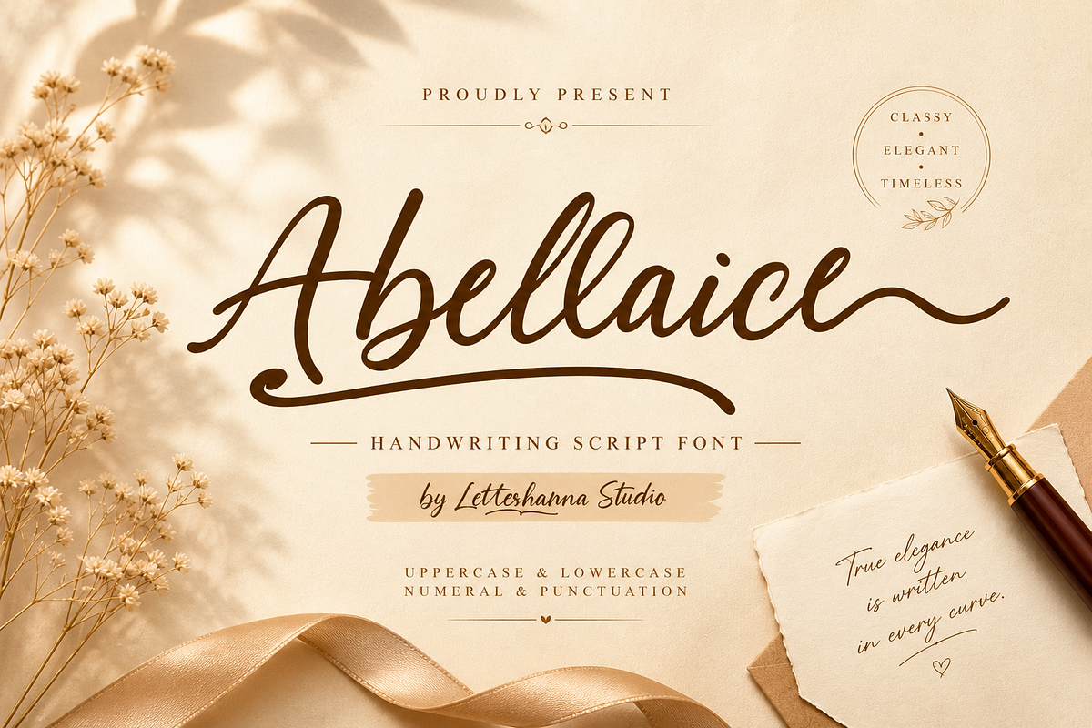Abellaice Script Font, a Handwritten Font by Letterhanna Studio (Photo 1 of 10)