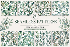 8 Eucalyptus Seamless Pattern PNG Se