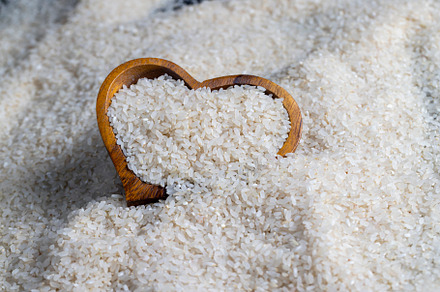 a pile of white rice on the kitchen table in a wooden plate, a Food & Drink Photo by MyPhotos