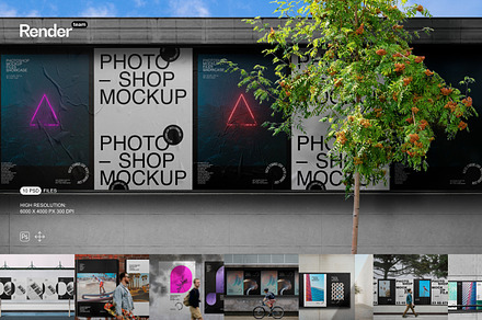 Wall Poster Mockup Set, an Advertising Mockup by Renderteam