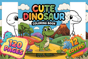 CUTE DINOSAUR COLORING BOOK PAGES, an Animal Illustration by Ink Gallery
