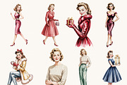 Retro Christmas Woman Clipart Bundle, a Person Illustration by BusyDaydesign (Thumbnail 3 of 9)