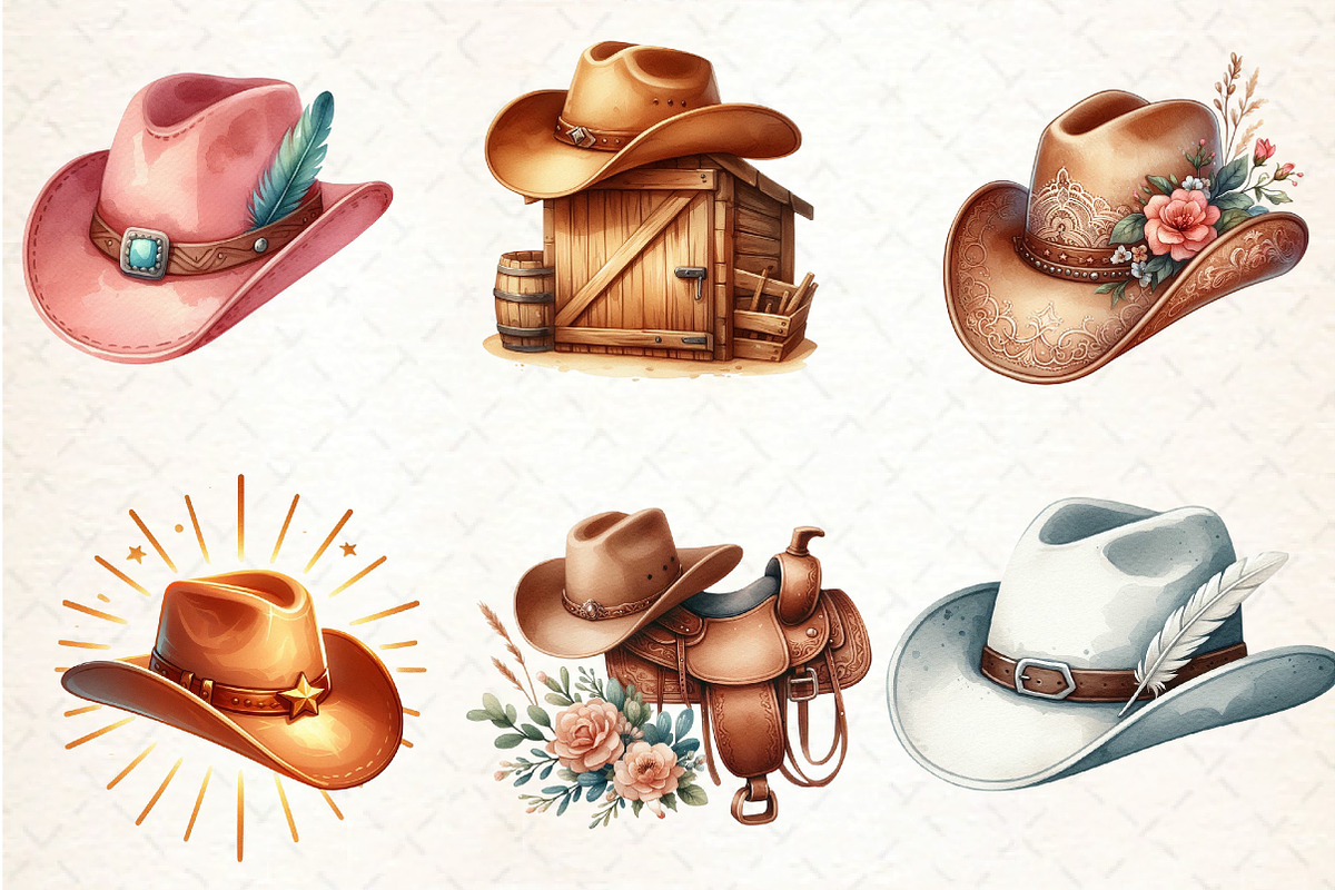 Cowboy Hat Boho Clipart, an Illustration by DreamCafeArt (Photo 2 of 6)