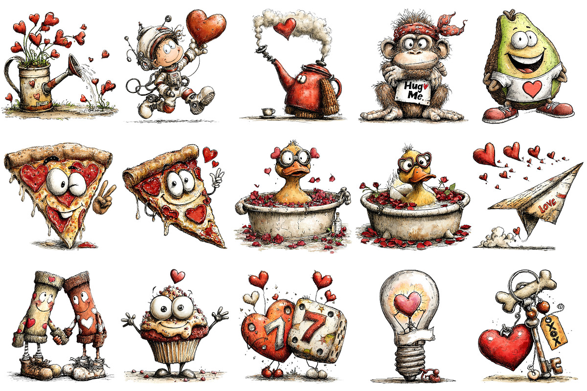 Quirky Valentine's Day Clipart, an Illustration by OK Design (Photo 3 of 6)