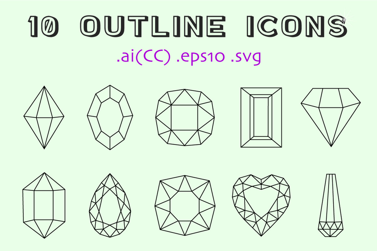 Colored and outline gems + pattern, an Outline Icon by Olha Kozachenko