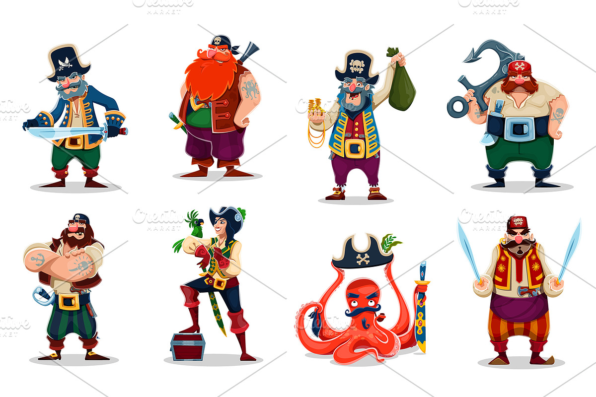 Cartoon pirate and corsair crew, an Illustration by Vector Tradition (Photo 1 of 3)