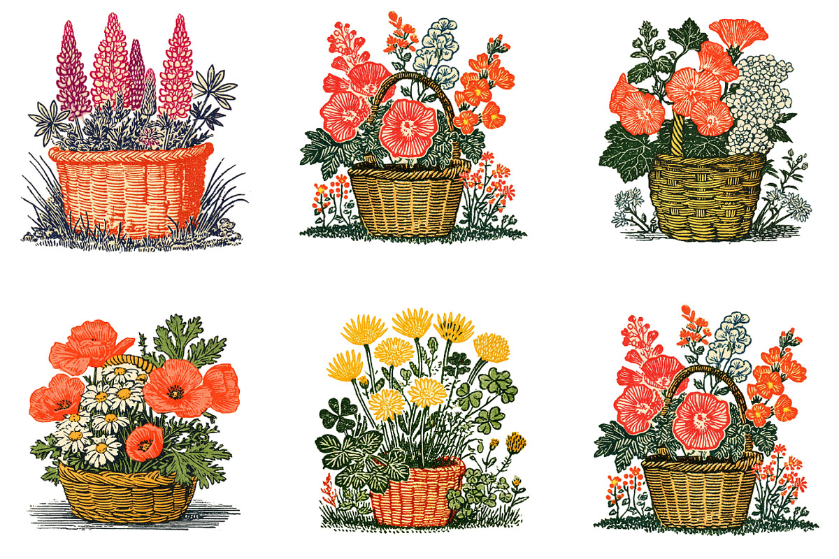 Basket of Wildflowers Clipart Bundle, an Illustration by DreamArtGraphic (Photo 4 of 5)