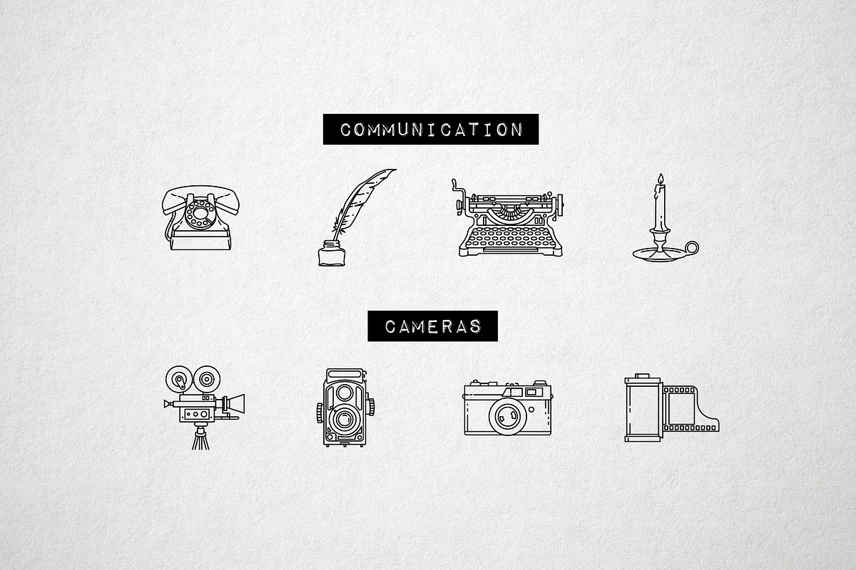 40 Vintage Icons Set - Retro Antique, an Outline Icon by Hatch Design ...