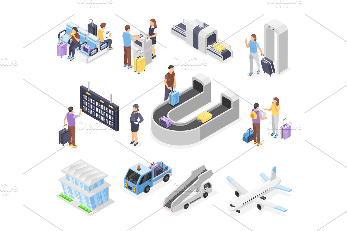 Isometric 3d airport passengers, a Graphic by Valerie Bodnar