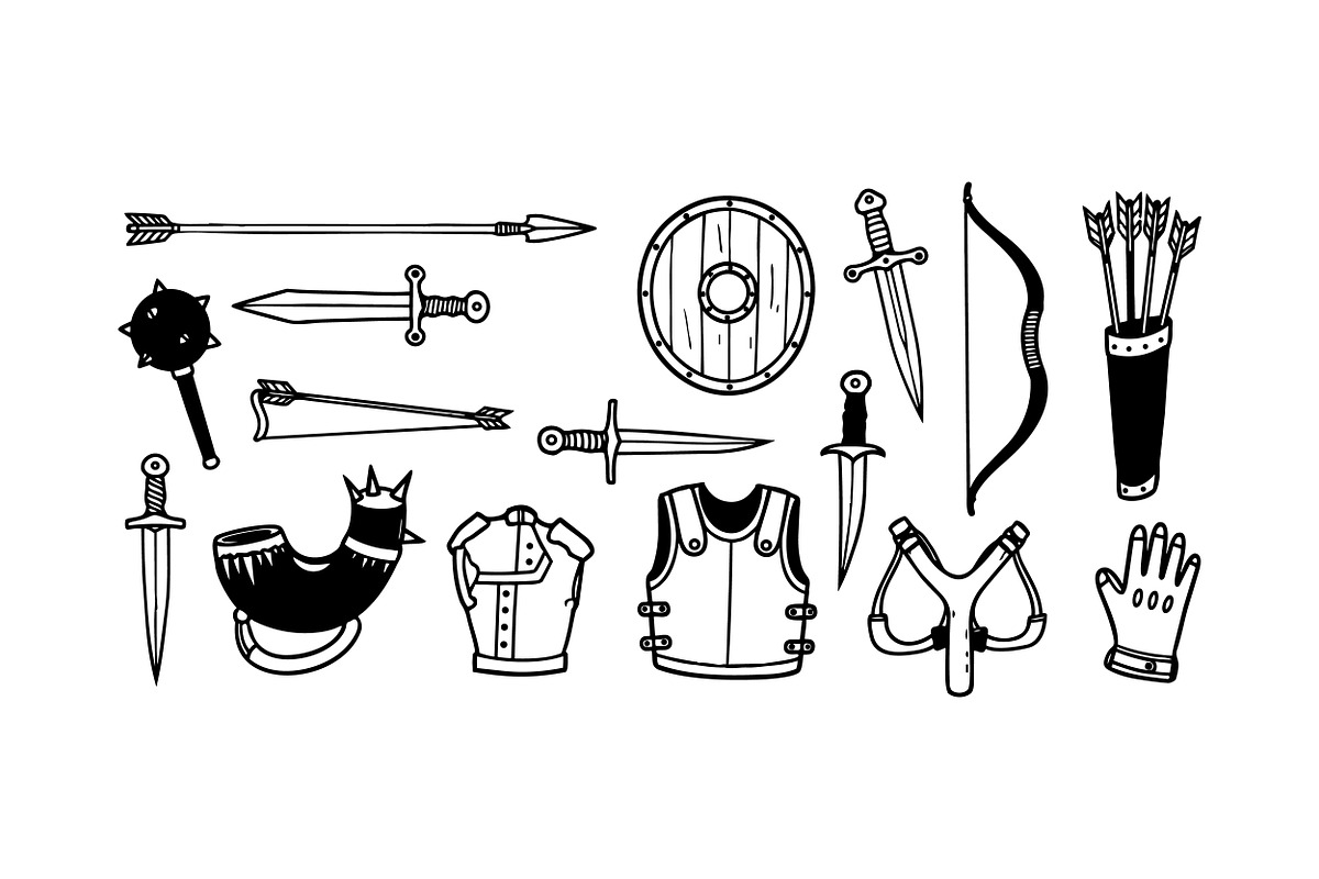 Medieval Weapon Vector Set, an Illustration by designvectx (Photo 2 of 3)