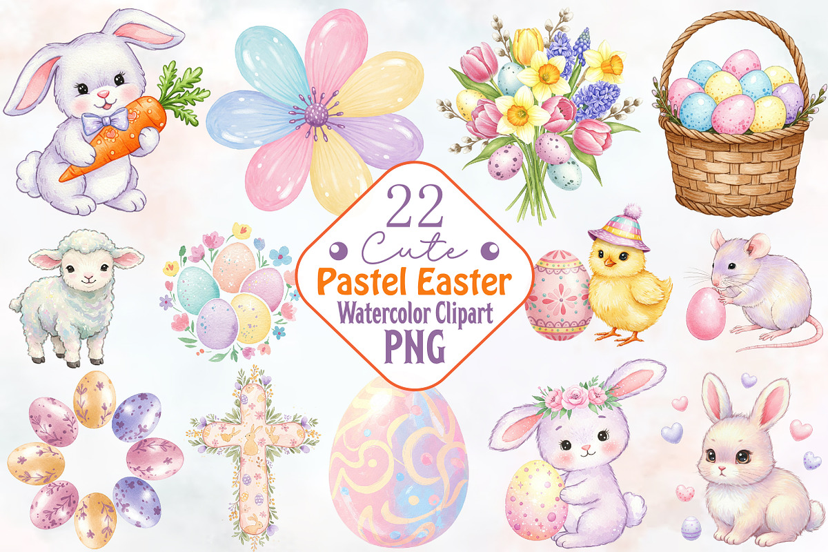 Cute Pastel Easter Clipart, a Seasonal Illustration by RobertsArt (Photo 1 of 7)