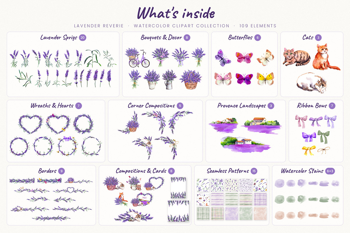 Watercolor Lavender Clipart Provence, a Decorative Illustration by Where summer is (Photo 2 of 13)