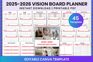 2025-2026 Vision Board Planner Canva, a Stationery Template by Shumaya