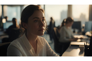 Thoughtful woman in an office, an Illustration by tilialucida