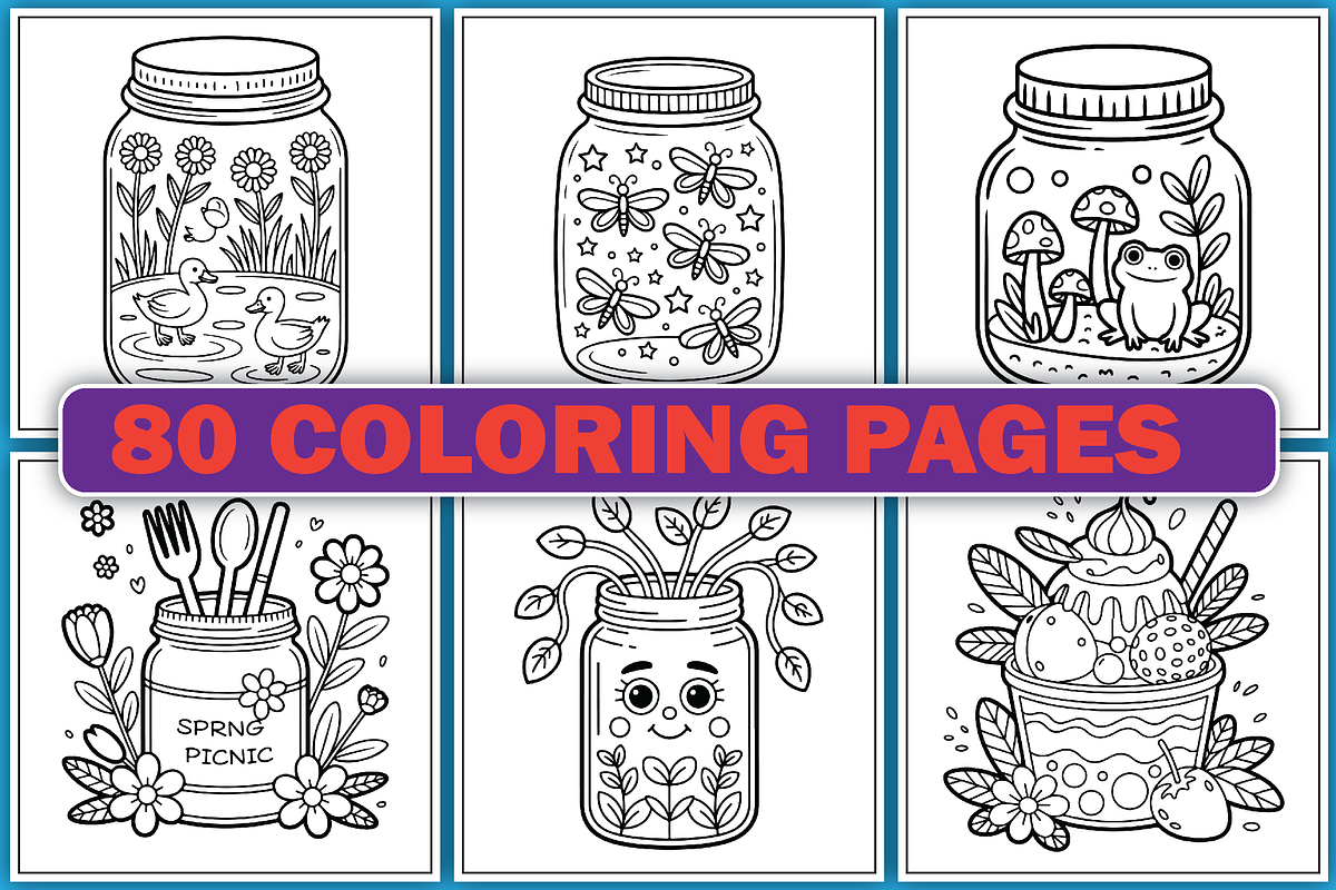Cute Spring Jars Coloring Pages, an Illustration by LightExpress (Photo 2 of 5)