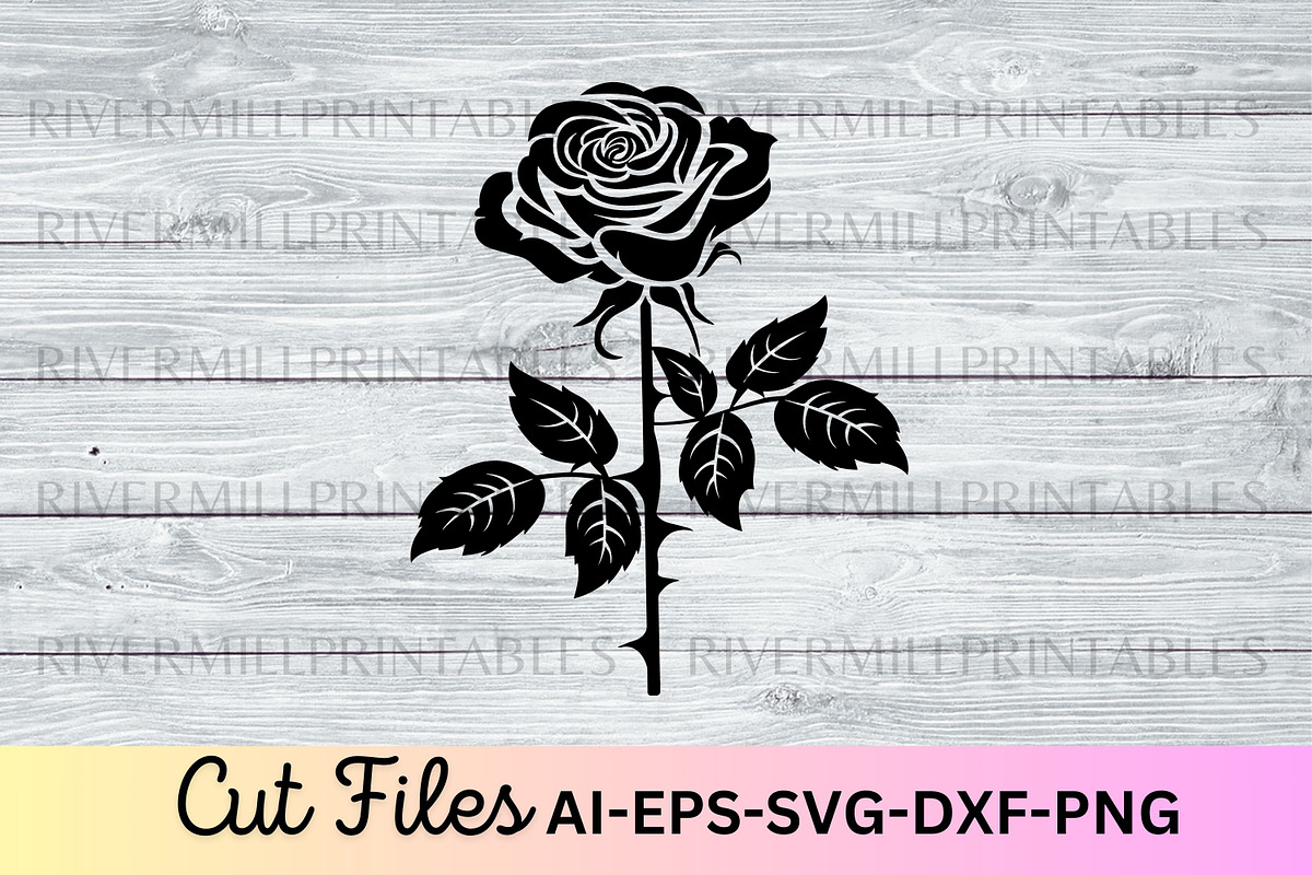 Rose SVG EPS Cut File, a Decorative Illustration by Rivermill Printables