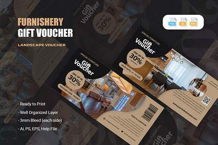 Furnishery Gift Voucher, a Business Card Template by AQR Studio