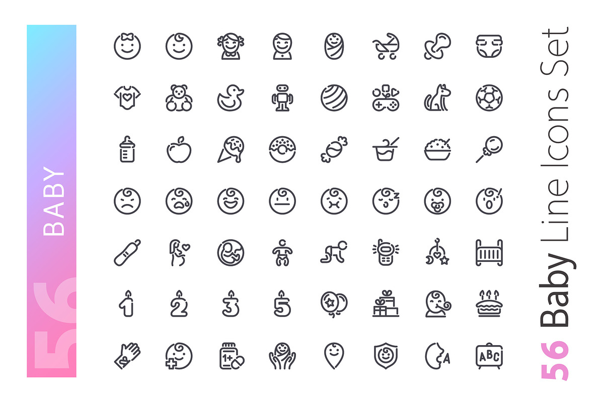Baby Line Icons Set, an Outline Icon by Voysla's Shop (Photo 2 of 5)