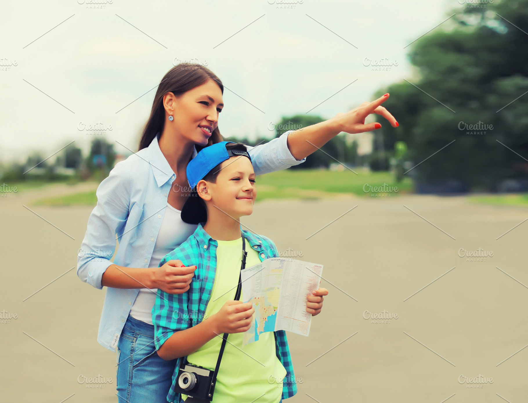 Happy mother with child son tourists, a Person Photo by Rohappy