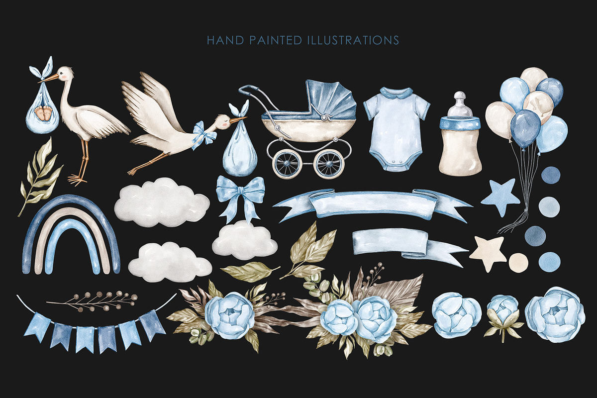 Watercolor stork baby shower clipart, an Illustration by AquarelleSpace (Photo 3 of 4)