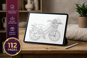 112 Bicycle Coloring Pages for Kids, a Transportation Illustration by ikarifq shop