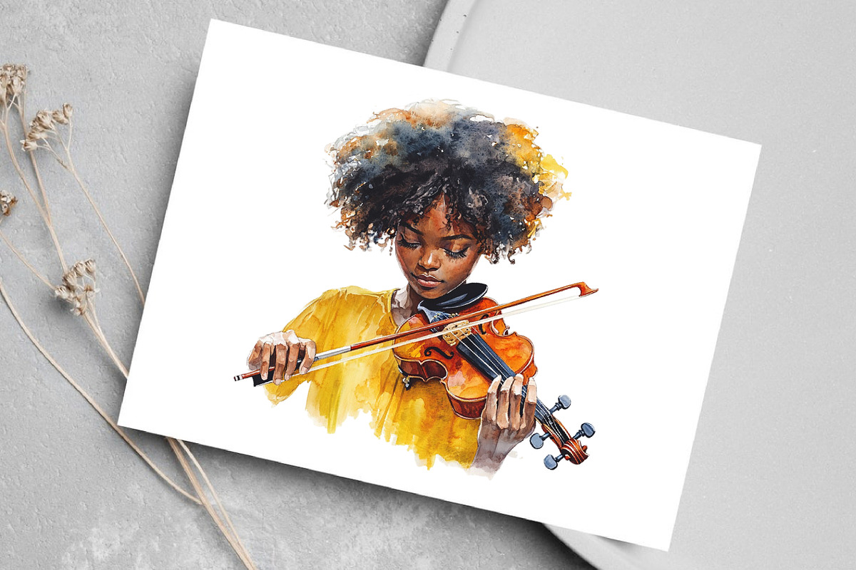 Watercolor Black Afro Girl Clipart, an Illustration by Canvas Craft (Photo 5 of 7)
