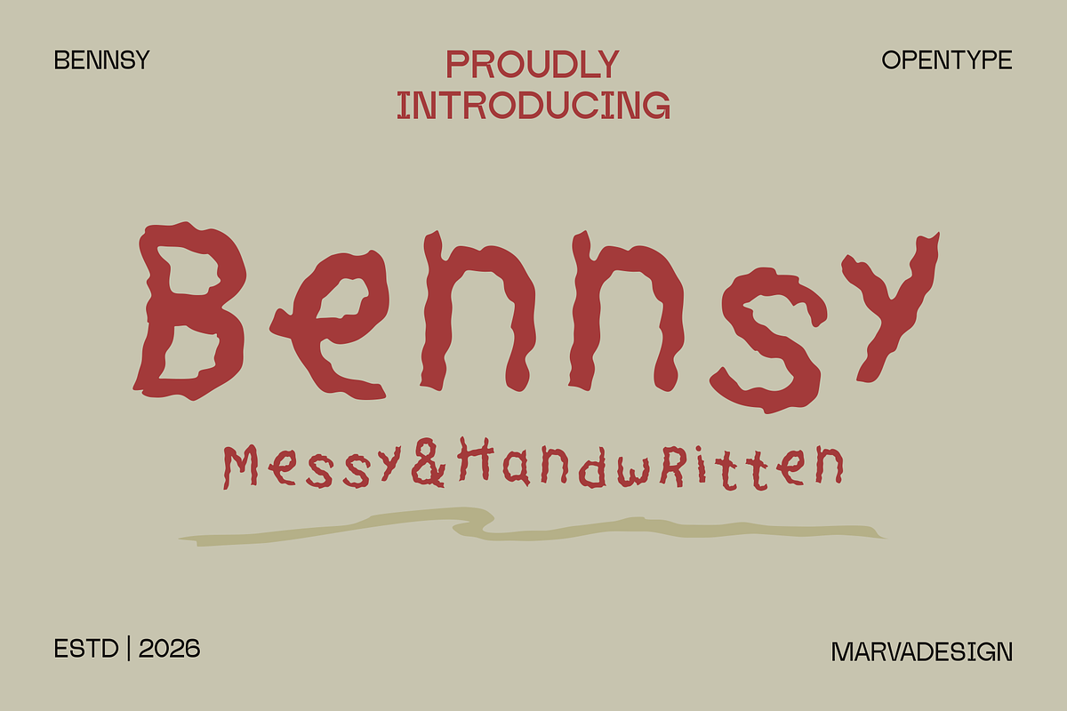 Bennsy - Messy Handwritten Font, a Handwritten Font by Marvadesign (Photo 1 of 10)
