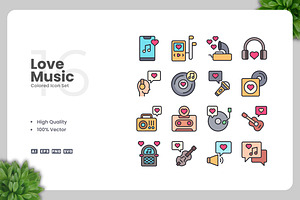 Love Music Colored Icons, an Icon by Upnowgraphic