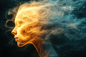 Ethereal silhouette of a woman's profile with flowing smoke details, an Abstract Photo by AlyaAnd
