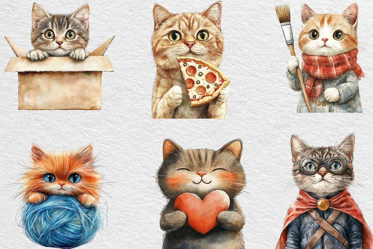 Quirky Cats Sublimation Clipart, an Illustration by Black Bird Studio (Photo 2 of 6)